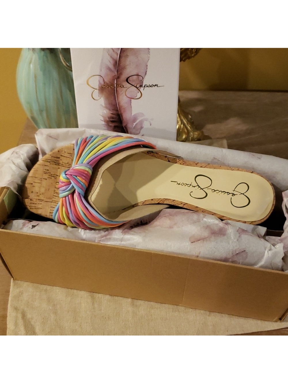 Jessica Simpson NIB Pastel Multi-Color Knot Slide Sandals, Size 8.5